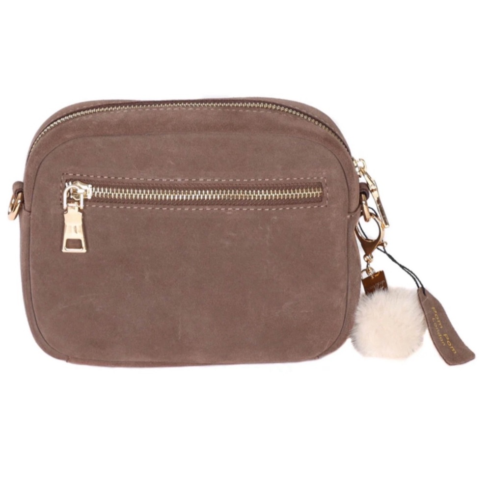 POM POM • Mayfair Suede Bag Mocha & Accessories Crossbody Bag Clutch - Picture 3 of 7